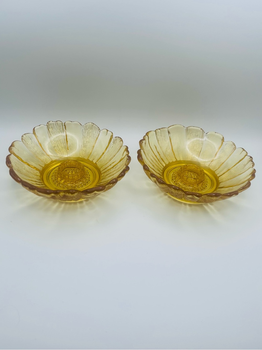 Vintage Anchor Hocking Amber Glass Sunflower Candle Holderst Pair | 1960s 70s Ta